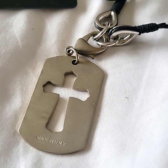 Vintage Dolce & Gabbana Cross Dog Tag Leather and Metal Necklace - Picture 8 of 15